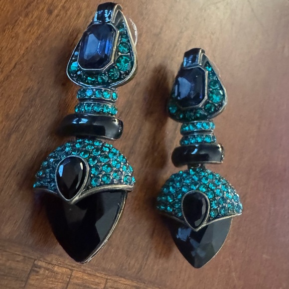 Glam, Goth, Steampunk, Victorian, Blue & Black Vintage Inspired Earrings - Picture 4 of 6